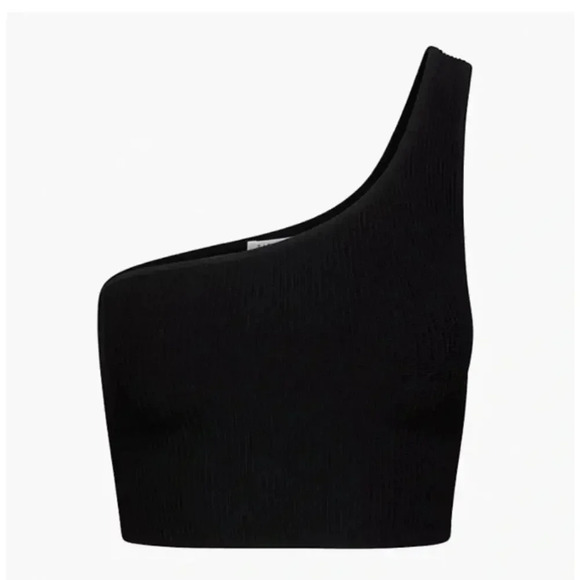 Aritzia Babaton Black Sculpt Knot One-Shoulder Cropped Tank- Small - Picture 3 of 7